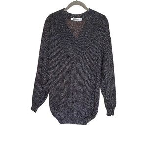 Vintage Malina Wong Size Medium Black & Gold Lurex Metallic Sweater Oversized‎